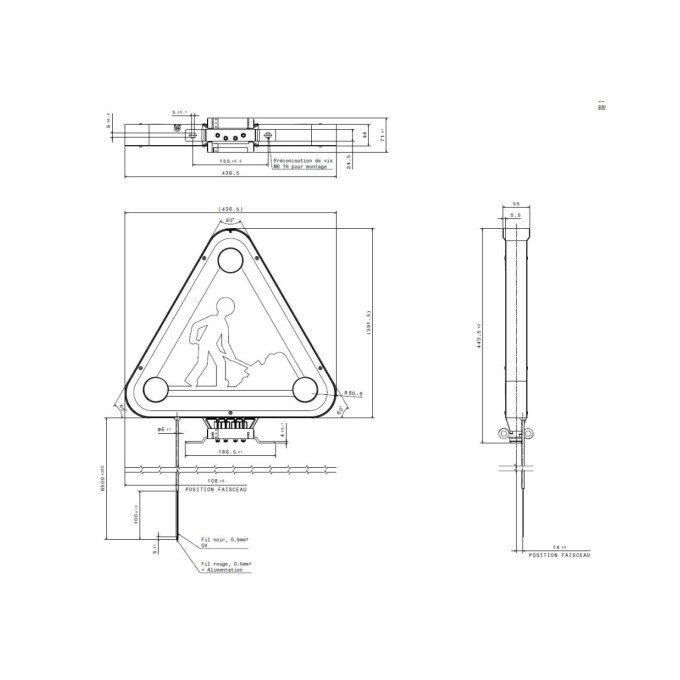 Triunghi luminos LED cu avertizare lucrari trafic ridicare manuala si montaj cu suruburi